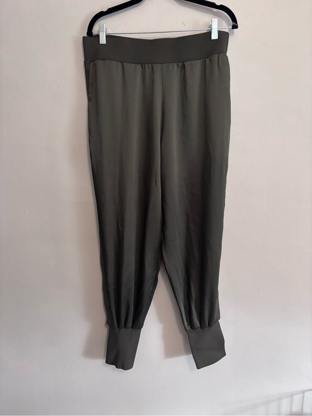 Ted Baker Olive Green Satin Joggers with Cuffed Ankle